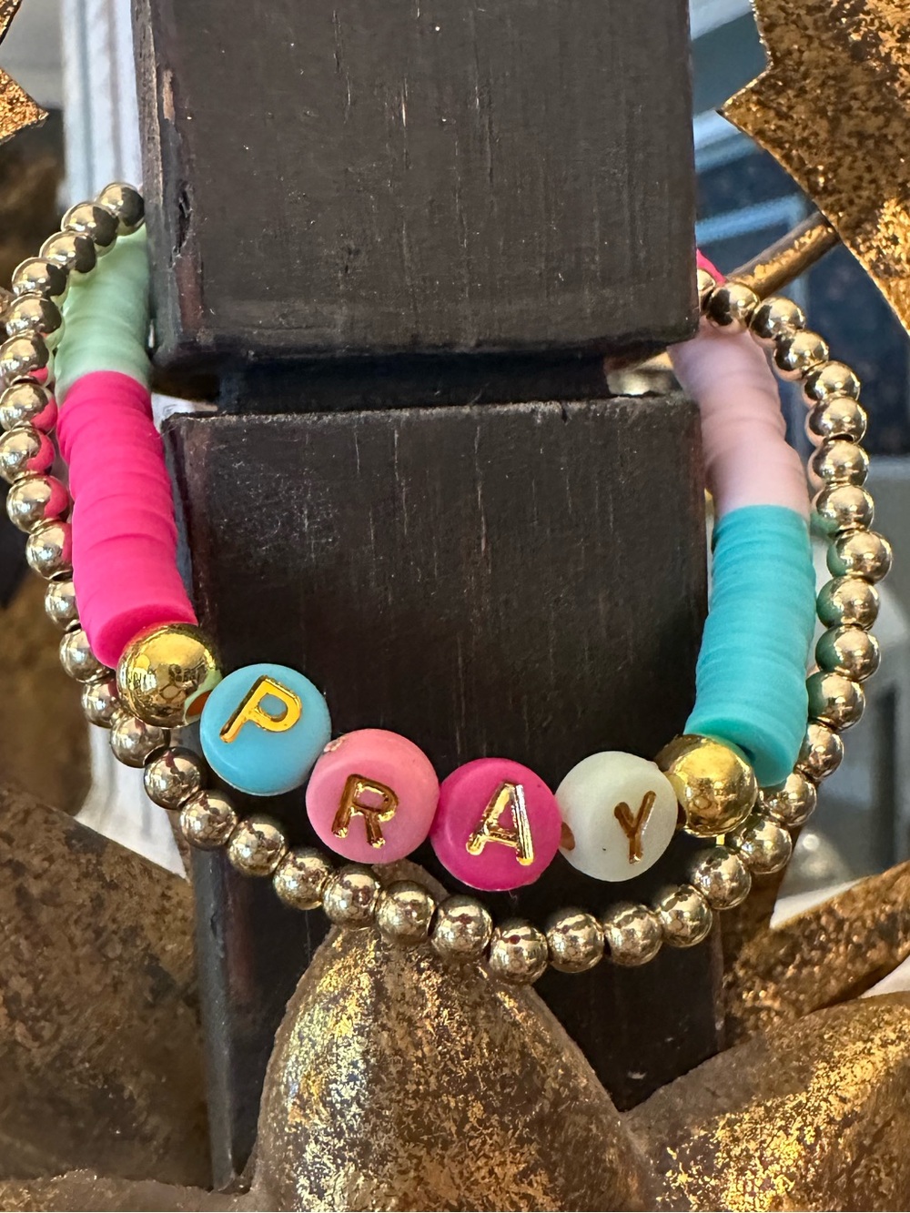 Personalized 'PRAY' Beaded Stretch Bracelet - Pink, Turquoise, Mint